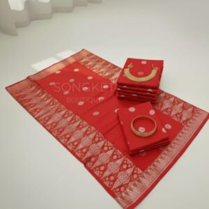 Songket Tenun Premium – Red Ruby Silver Motif Bunga Tabur (4.25m)