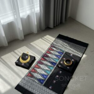 Songket Tenun Premium Exclusive – Black Multicolor Motif Bunga Tabur (4.25m)