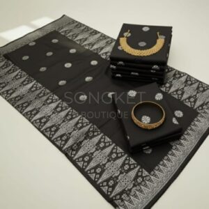 Songket Tenunan Premium – Sulaman Putih Eksklusif (Black Edition) 4.25m Blm