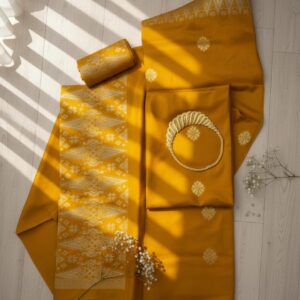 Songket Tenun Premium – Mustard Gold Motif Bunga Tabur (4.25m)