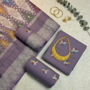 Songket Tenun Premium – Purple Multicolor Border Motif Bunga Tabur (4.25m)