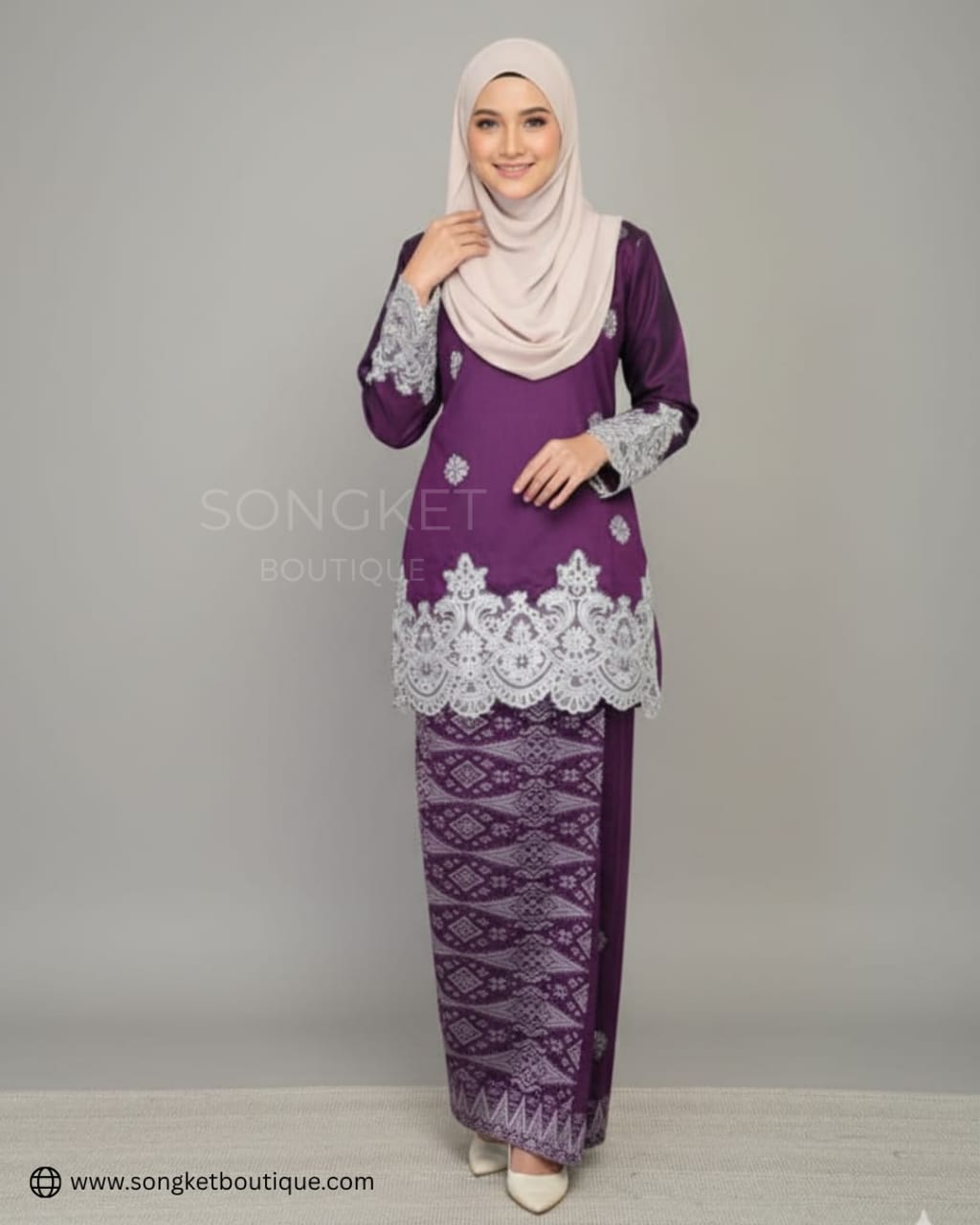 Songket Tenunan Premium – Kurung Moden Stitched Set (Purple Silver Exclusive)