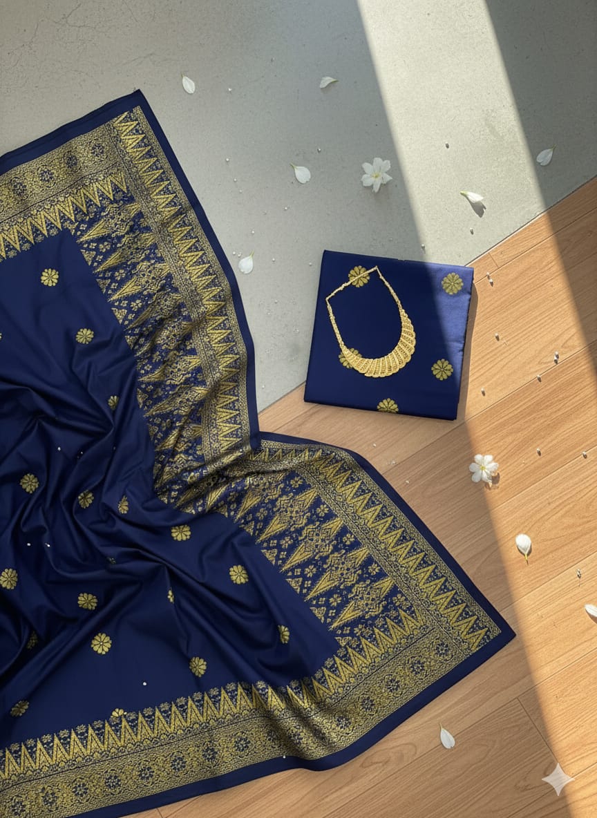 Songket Tenun Premium – Navy Gold Exclusive Motif Bunga Tabur (4.25m)