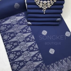 Songket Tenunan Premium – Sulaman Putih Eksklusif (Blue Edition) 4.25m Blm