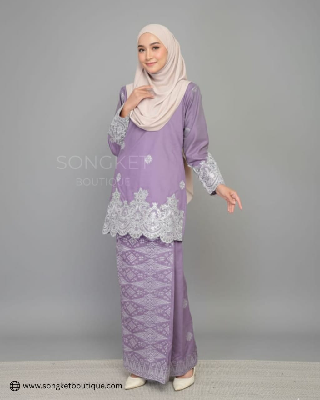 Songket Tenunan Premium – Kurung Moden Stitched Set (Lilac Silver Exclusive)