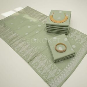 Songket Tenun Premium – Mint Sage Silver Motif Bunga Tabur (4.25m)