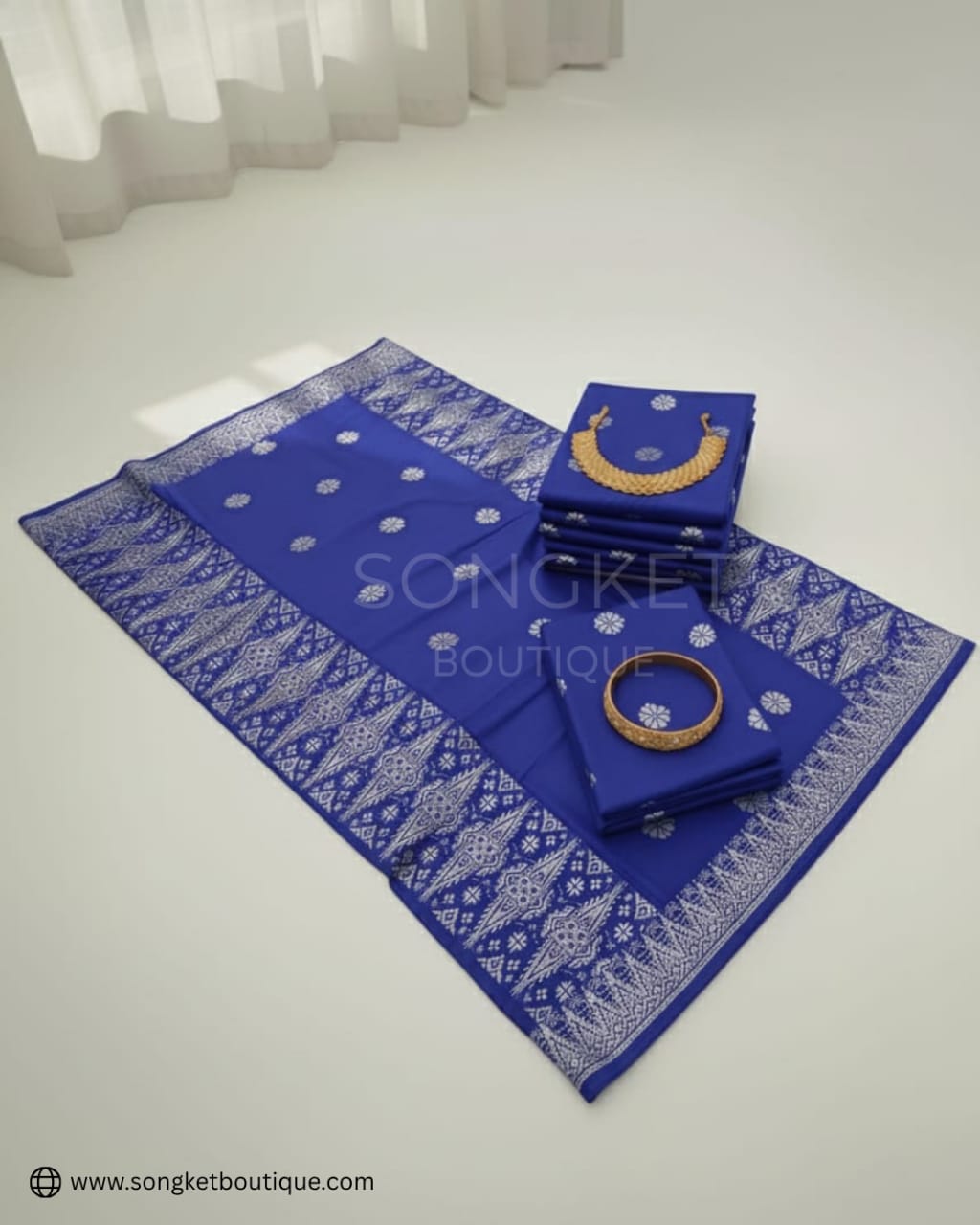 Songket Tenun Premium – Royal Blue Silver Exclusive (4.25m)