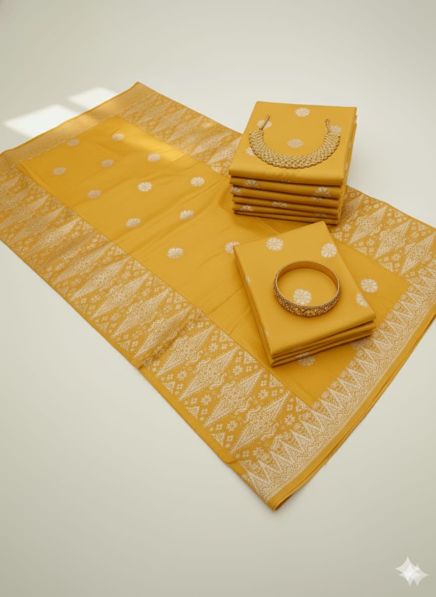 Songket Tenun Premium – Mustard Gold Exclusive Bunga Tabur (4.25m)