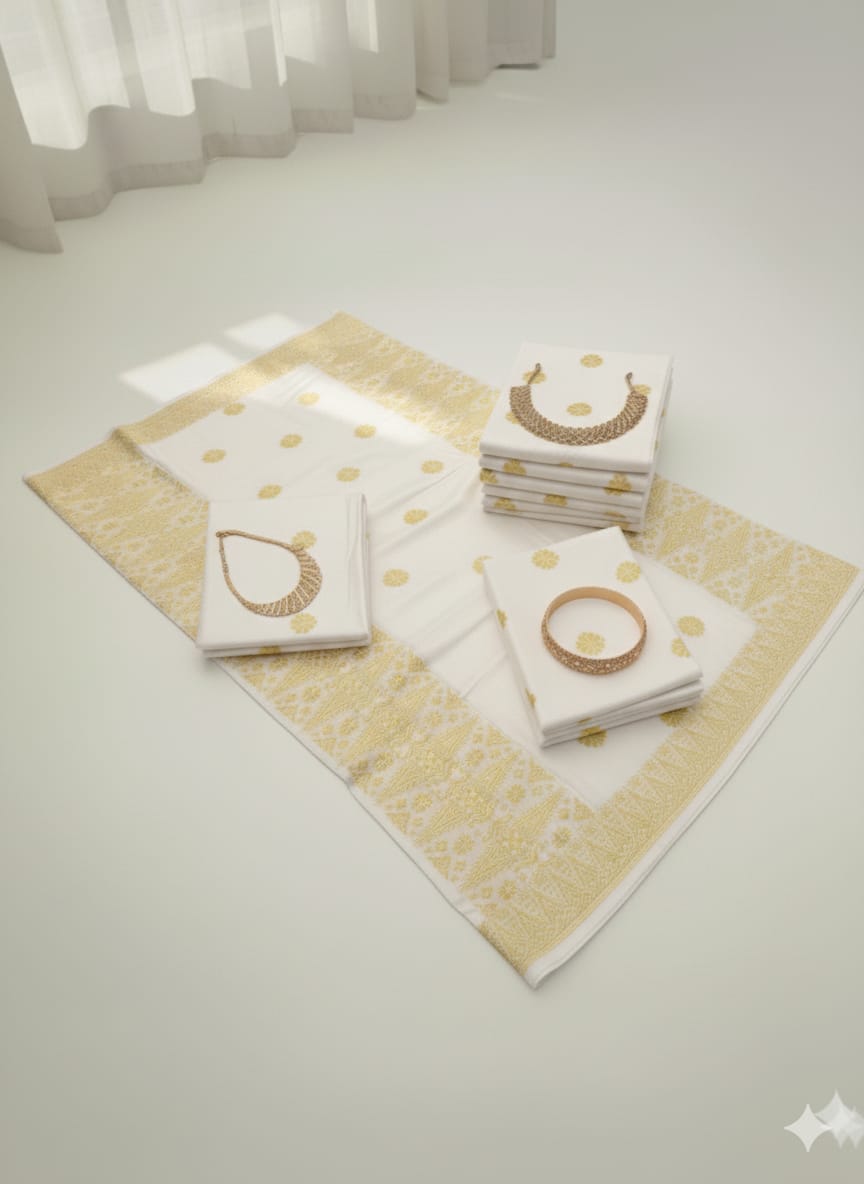 Songket Tenun Premium – White Gold Exclusive Motif Bunga Tabur (4.25m)