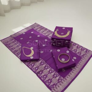 Songket Tenun Premium – Royal Purple Silver Motif Bunga Tabur (4.25m)