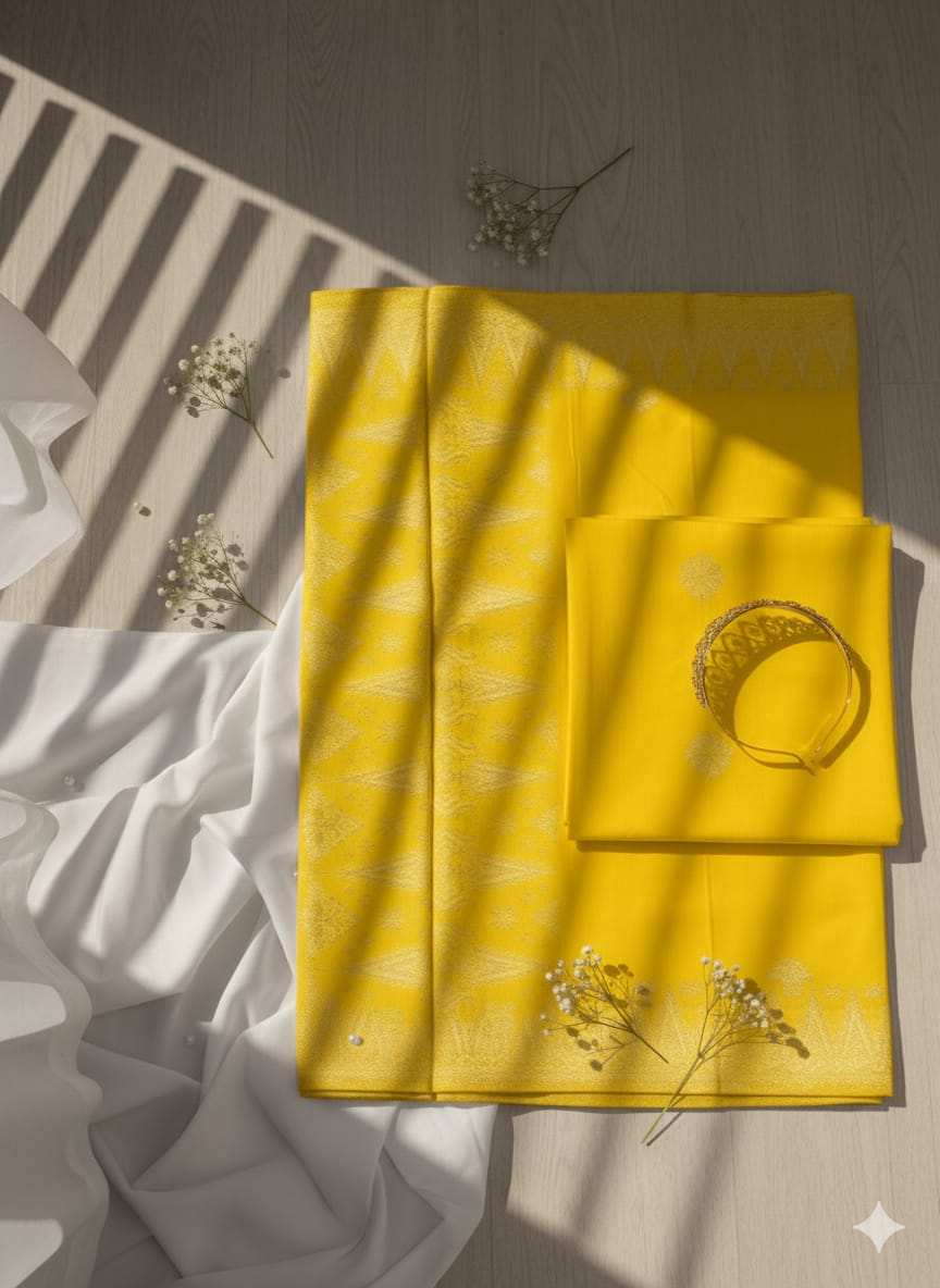 Songket Tenun Premium – Yellow Gold (4.25m) Motif Bunga Tabur Eksklusif