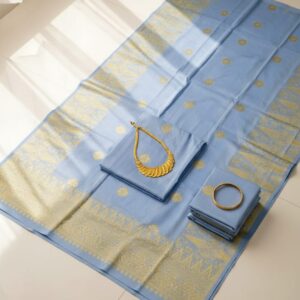 Songket Tenun Premium – Baby Blue Gold (4.25m) Motif Bunga Tabur Eksklusif