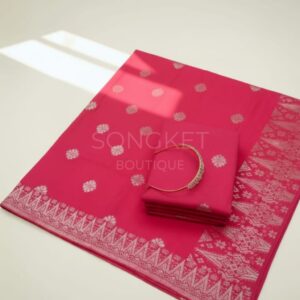 Songket Tenun Premium – Hot Pink Silver Exclusive Motif Bunga Tabur (4.25m)