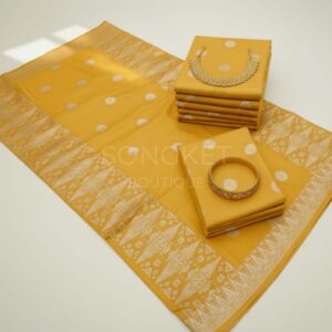 Songket Tenun Premium – Mustard Gold (4.25m) Motif Bunga Tabur Eksklusif