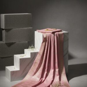 Songket Tenun Premium – Soft Pink Gold (4.25m) Motif Bunga Tabur Eksklusif