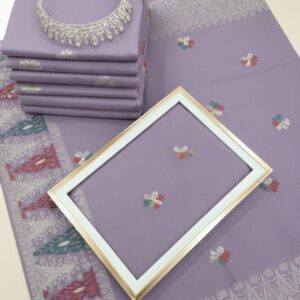 Songket Tenun Premium Exclusive – Lavender Silver Motif Bunga Tabur + Multicolor Border (4.25m)