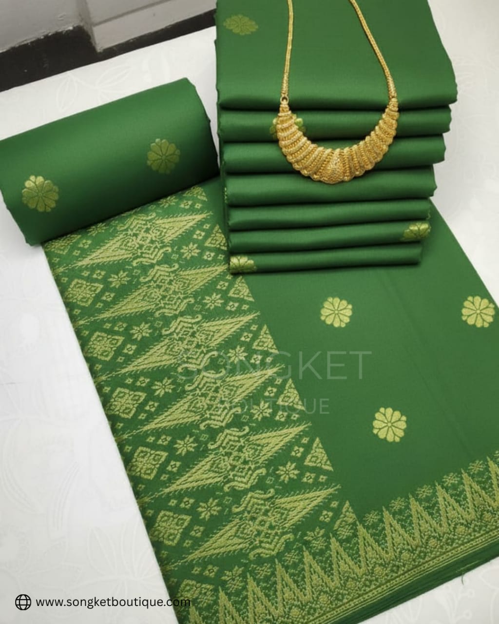 Premium Green Dress & Golden Floral Songket