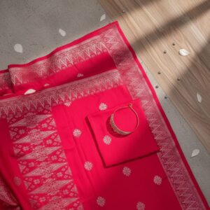 Songket Tenun Premium – Red Ruby Silver Exclusive Motif Bunga Tabur (4.25m)