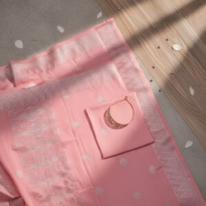Songket Tenunan Premium – Sulaman Pink Eksklusif (White Edition) 4.25m Blm