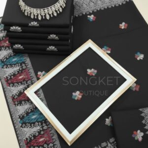 Songket Tenun Premium – Black Multicolor Border Motif Bunga Tabur (4.25m)