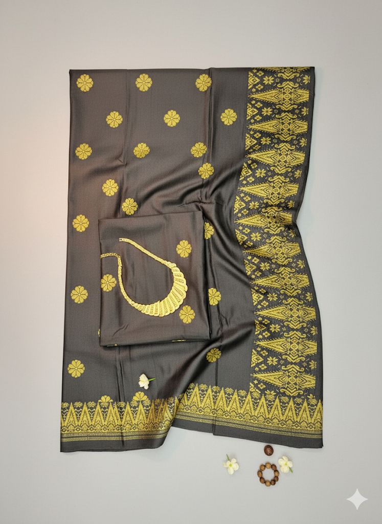 Songket Tenunan Premium – Sulaman Emas Eksklusif (Grey Edition) 4.25m Blm